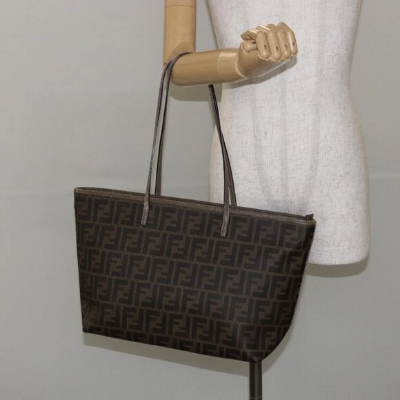 FENDI Zucca Canvas Tote Bag PVC Black Brown Auth ep11387 - Picture 1 of 16